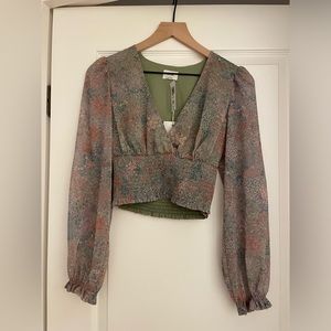 NWT Aritzia Wilfred Genoa Blouse in Sage Frost/Multi size XS